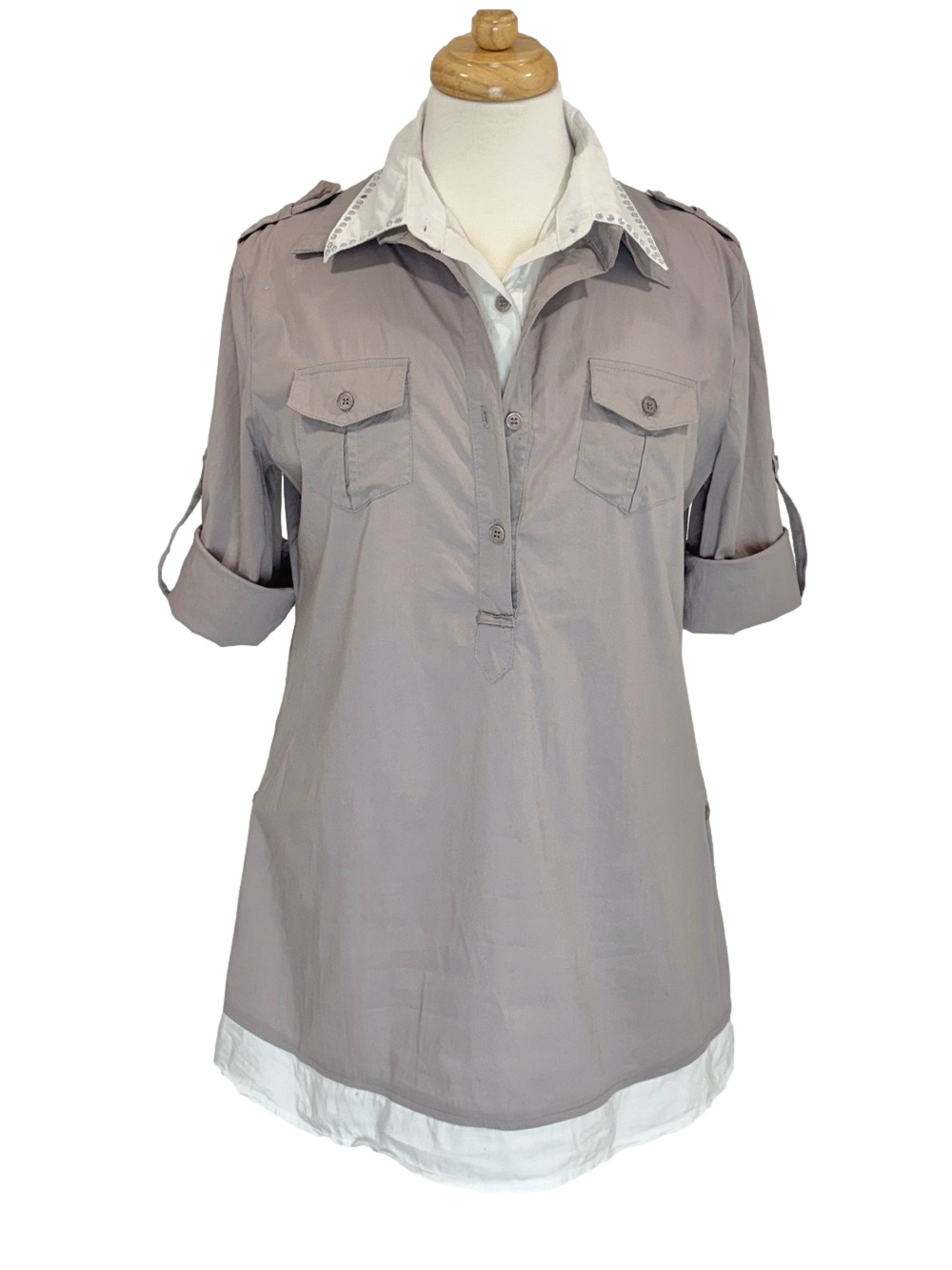 In Vogue taupe fooler shirt
